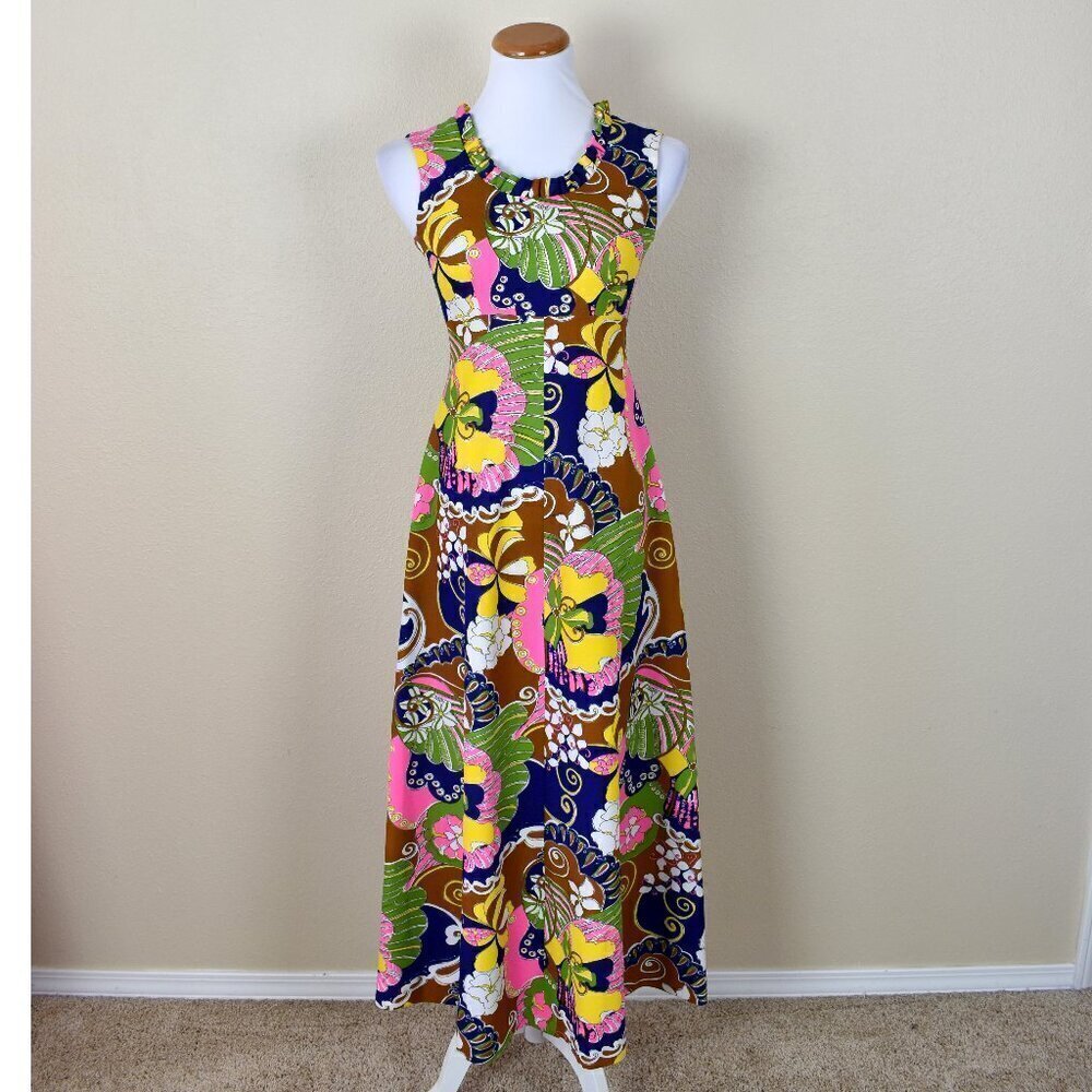 Vintage 60s Mod Floral Midi Dress - 0/2